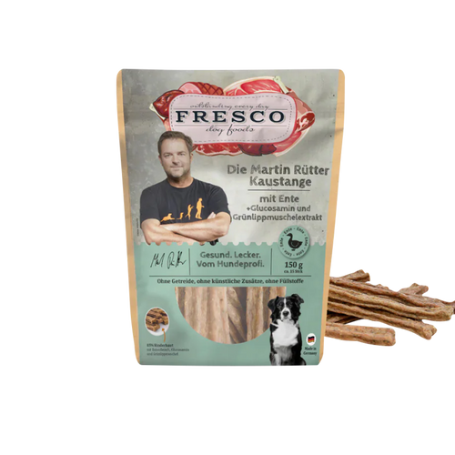 Fresco Martin Rütter Kaustange Ente mit Glucosamin und Grünlippmuschel – natürliche Hundekaustange, Monoprotein-Snack zur Zahnpflege und Gelenkunterstützung