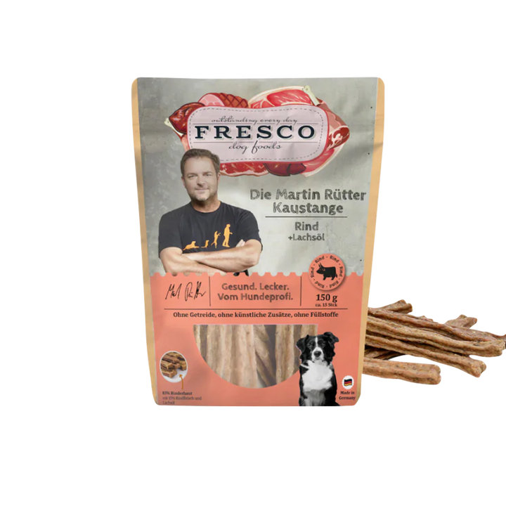 Fresco Martin Rütter Kaustange Rind mit Wildlachsöl – natürliche Monoprotein Hundekaustange, getreidefreier Snack mit Omega-3 für Zahnpflege und Belohnung.