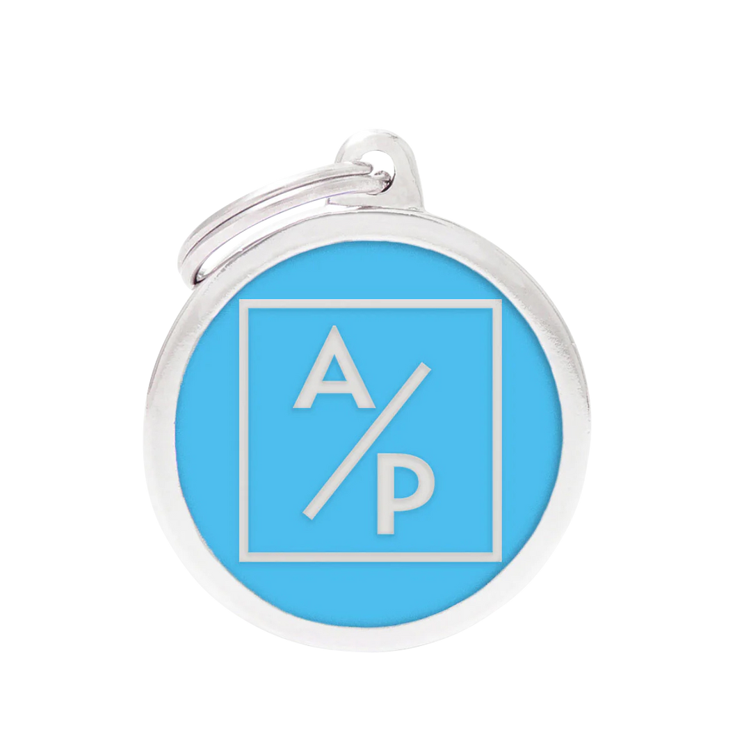 Hundemarke personalisiert "ADOPTIEREN STATT PRODUZIEREN" in der Variante Hellblau (Martin Rütter Shop)