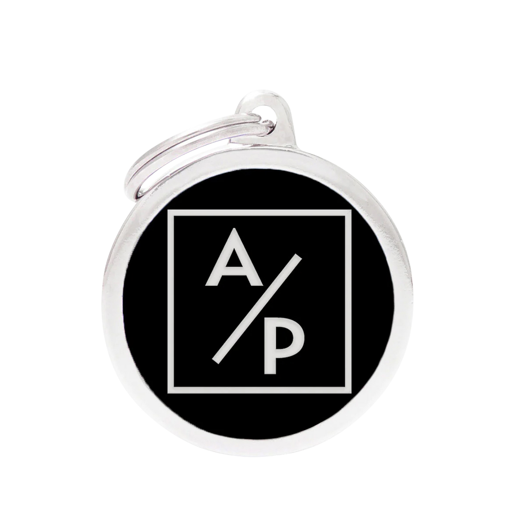 Hundemarke personalisiert "ADOPTIEREN STATT PRODUZIEREN" in der Variante Schwarz (Martin Rütter Shop)