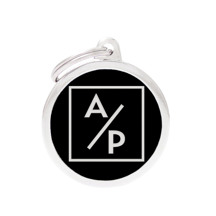 Hundemarke personalisiert "ADOPTIEREN STATT PRODUZIEREN" in der Variante Schwarz (Martin Rütter Shop)