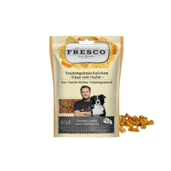 Martin Rütter Trainingsknöchelchen Huhn – natürliche Monoprotein Leckerchen für Hunde, getreidefreie Trainingssnacks mit Fleisch und Käse.