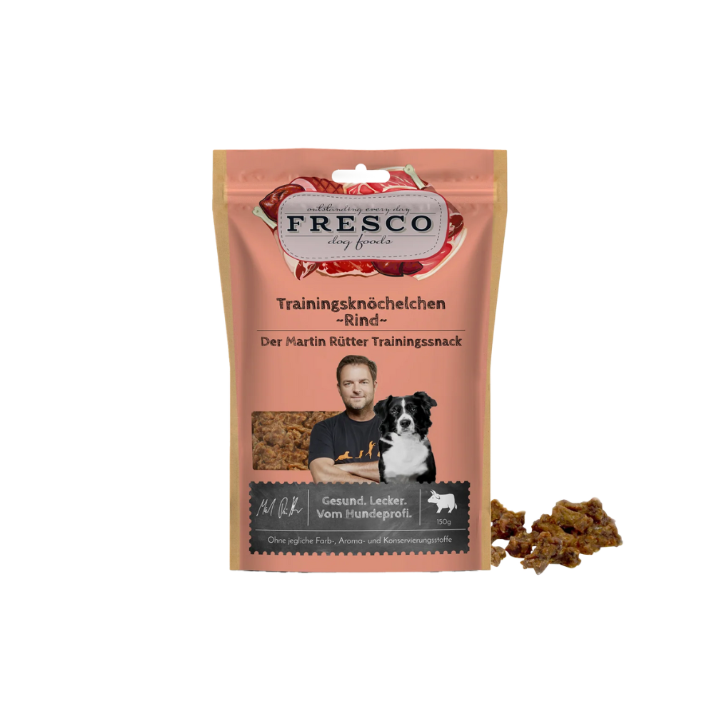 Martin Rütter Trainingsknöchelchen Rind – natürliche Monoprotein Leckerchen für Hunde, getreidefreie Trainingssnacks mit Fleisch.