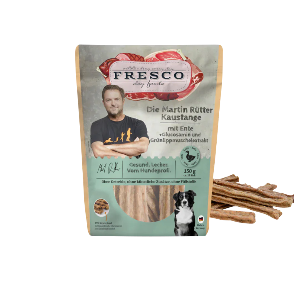 Fresco Martin Rütter Kaustange Ente mit Glucosamin und Grünlippmuschel – natürliche Hundekaustange, Monoprotein-Snack zur Zahnpflege und Gelenkunterstützung