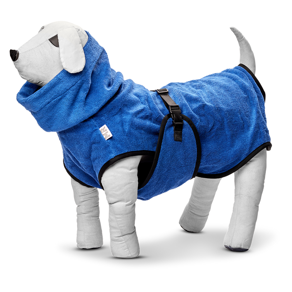 Kuscheliger Hundebademantel DOGDRY aus saugfähiger Baumwolle - Kobalt