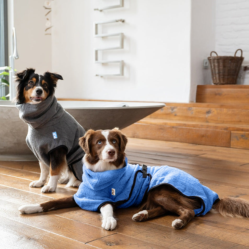 Kuscheliger Hundebademantel DOGDRY aus saugfähiger Baumwolle - Kobalt