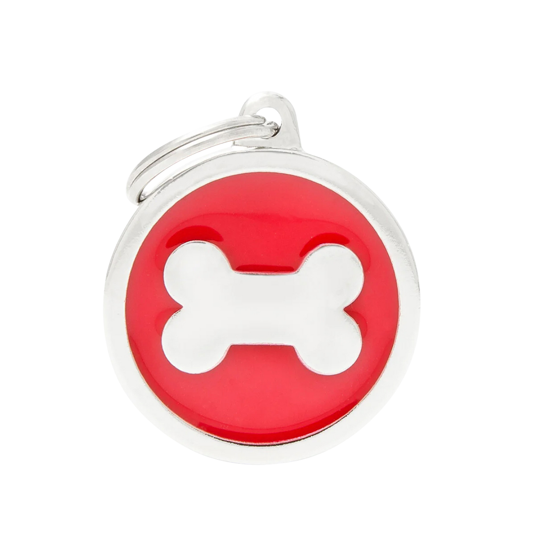 Hundemarke personalisiert Kreis Knochen in der Variante Rot (Martin Rütter Shop)