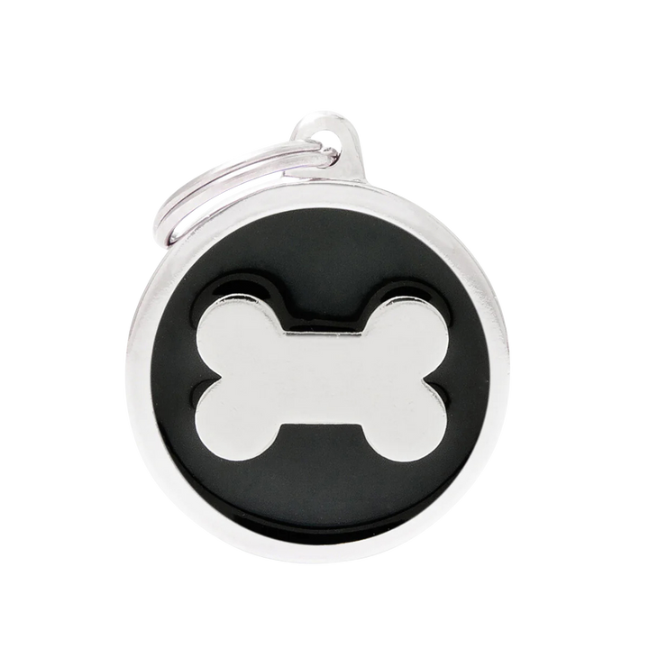 Hundemarke personalisiert Kreis Knochen in der Variante Schwarz (Martin Rütter Shop)