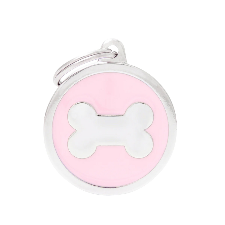 Hundemarke personalisiert Kreis Knochen in der Variante Rosa (Martin Rütter Shop)