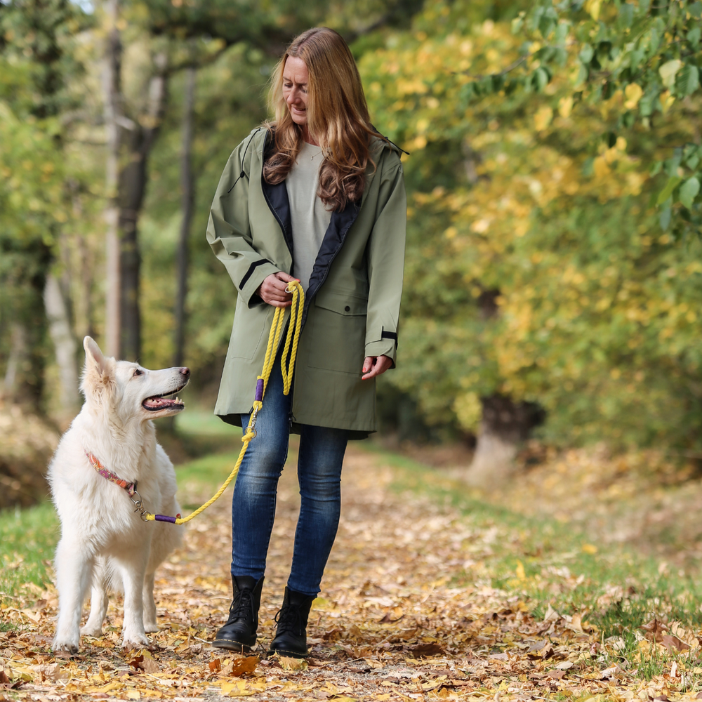 Vollreflektierende Regenjacke für Hundehalter - Khaki