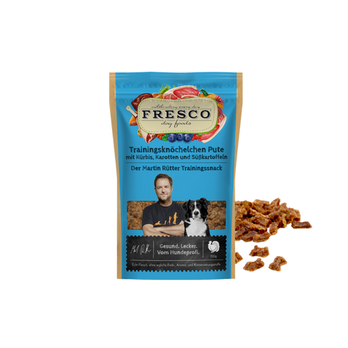 Martin Rütter Trainingsknöchelchen Pute mit Kürbis, Karotte und Süßkartoffeln – natürliche Monoprotein Leckerchen für Hunde, getreidefreie Trainingssnacks mit Fleisch und Früchten.