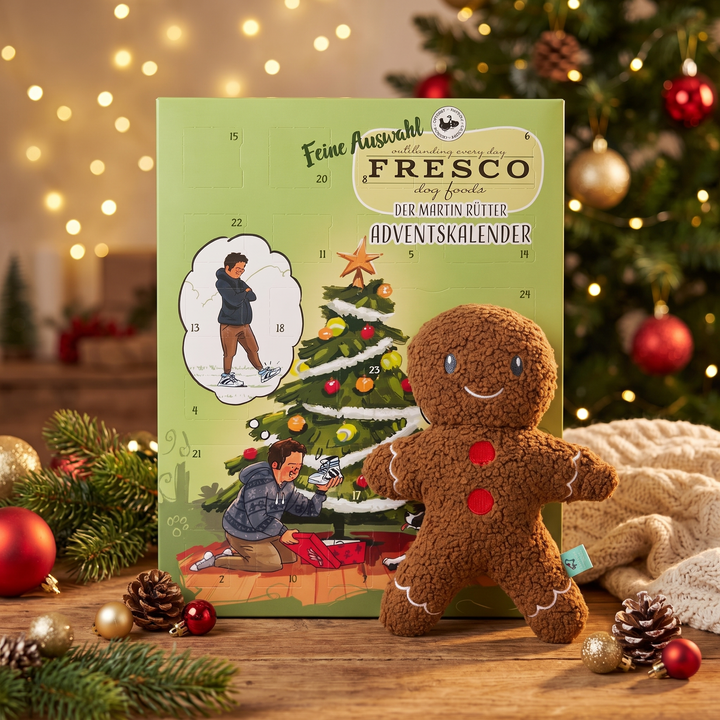 Bundle: Adventskalender "Geflügel" & Hundespielzeug Leo Lebkuchenmann