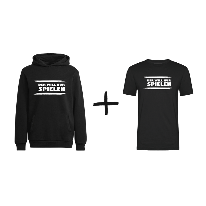 Tour Bundle - Hoodie & T-Shirt "DER WILL NUR SPIELEN!" Schwarz