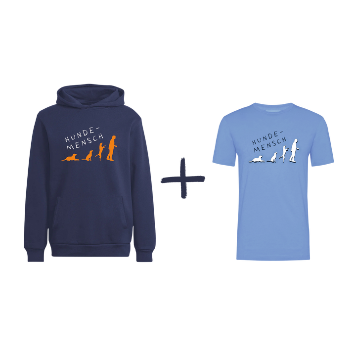 Bundle - Hoodie & T-Shirt "HUNDEMENSCH" Dunkelblau / Azur