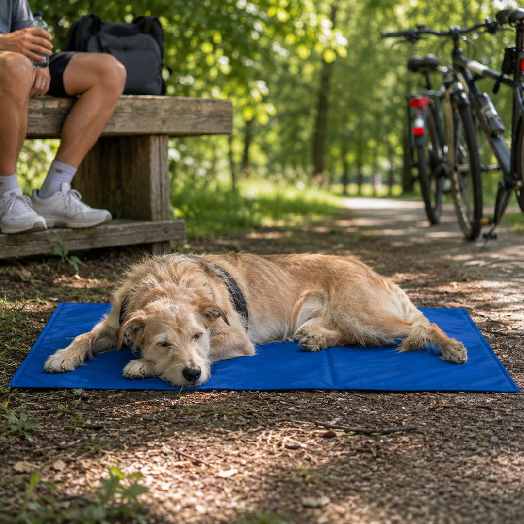 Hund auf Kühlmatte Outdoor Spaziergang Radtour