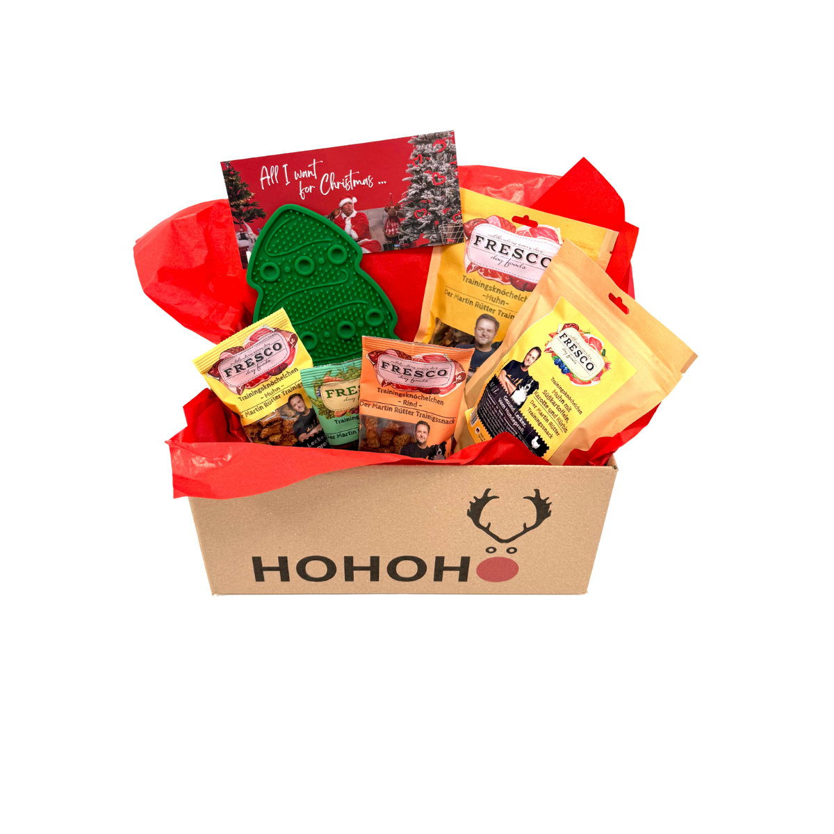 Kleine Weihnachtsbox Snack & Fun mit Leckmatte Tannenbaum