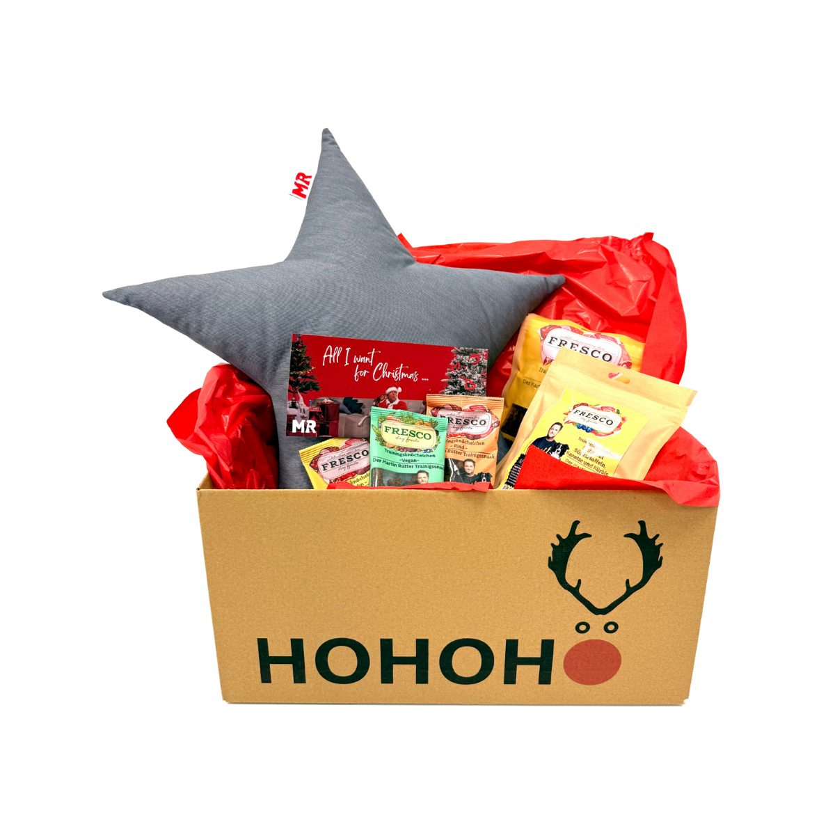 Große Weihnachtsbox Snack & Fun mit Sternkissen
