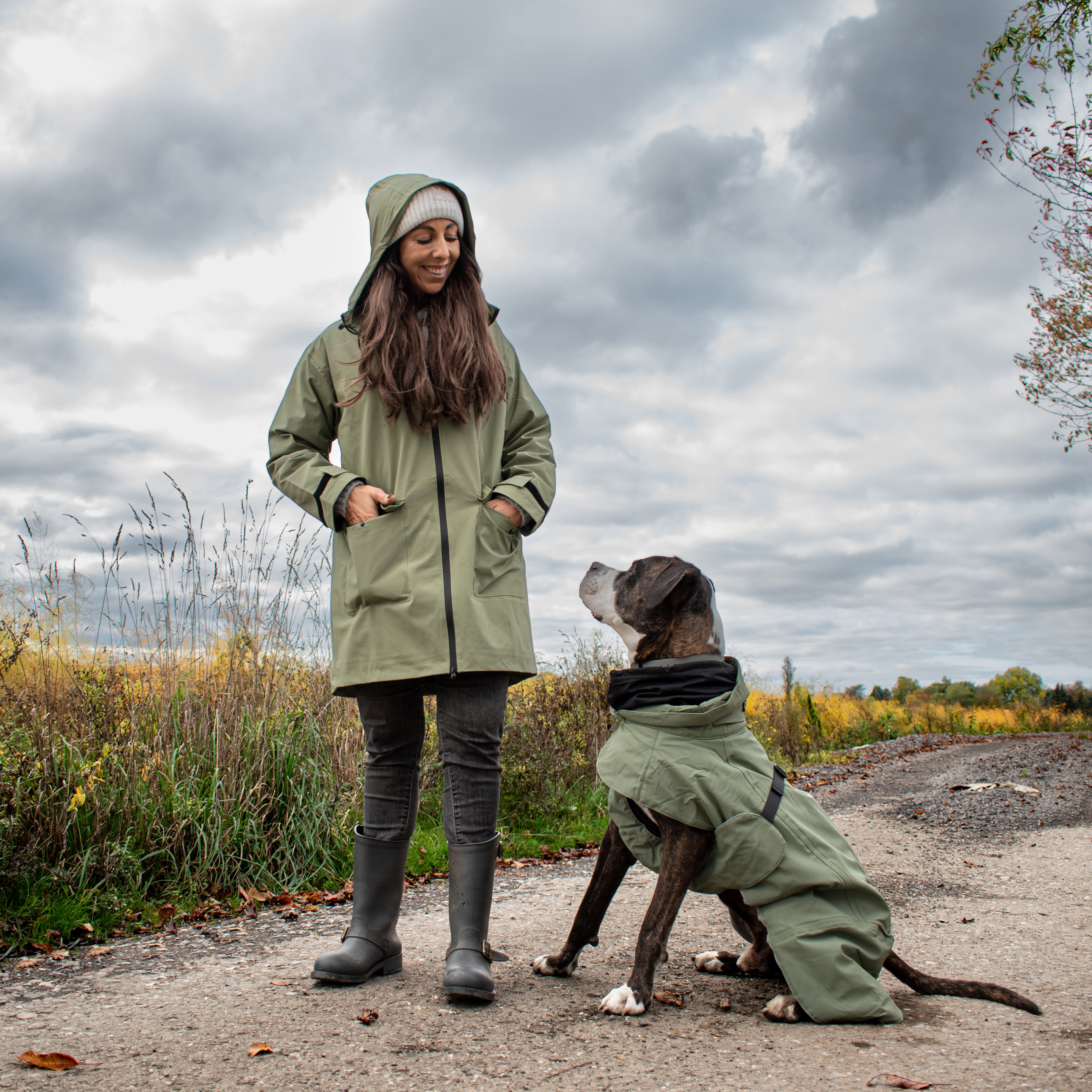 Vollreflektierende Regenjacke für Hundehalter mit kleinen Produktionsfehlern - Khaki
